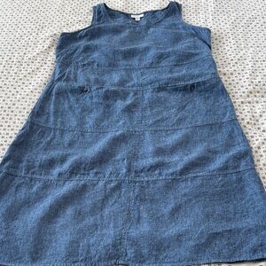 PureJill linen sundress, blue, A line, pockets, seal details. size M
